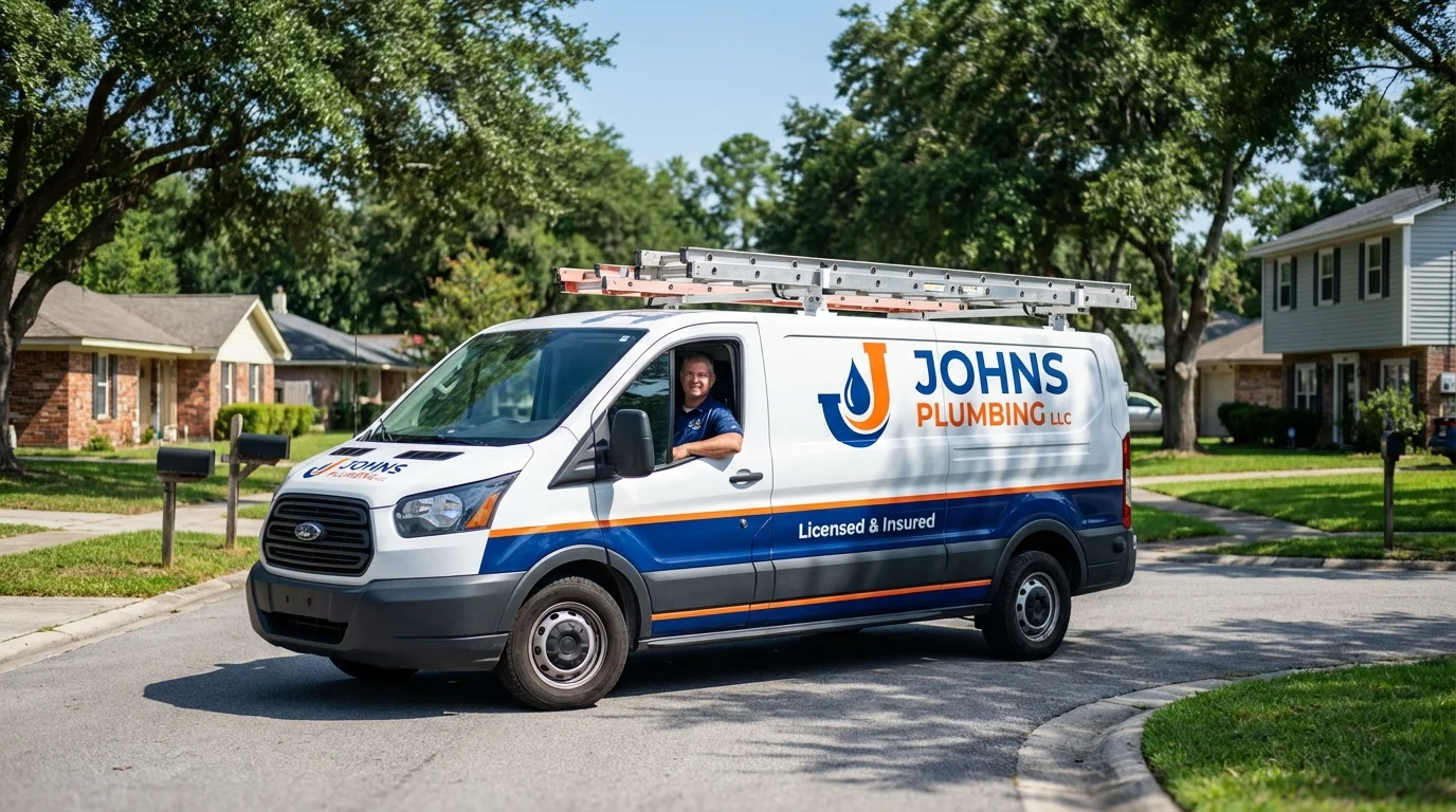 Johns Plumbing LLC service van in Farmington, MI