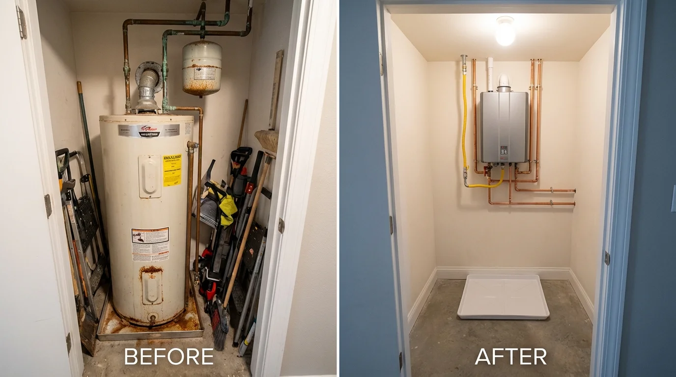 Tank water heater versus wall-mounted tankless unit comparison for Farmington, MI homeowners